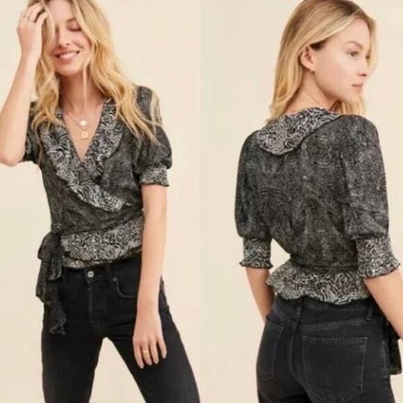 FREE PEOPLE OLIVIA RUFFLE WRAP BLOUSE - Picture 1 of 11
